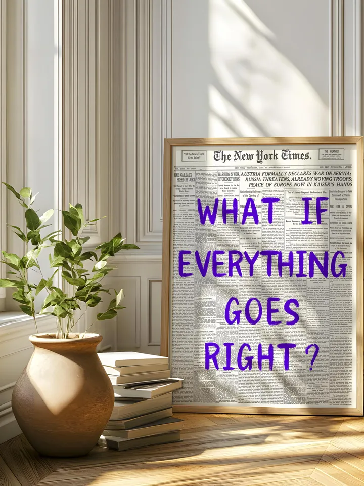 What If everything goes right Retro Newspaper Print, Trendy Wall Art, Typography Poster, Purple Aesthetic, Printable Wall Art, Digital Print