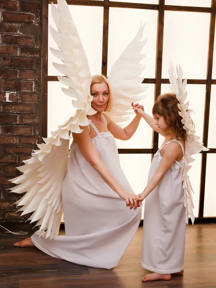 Angel wings costume 2pcs set mother - baby White Angel baby shower, photo shoot with cosplay wings