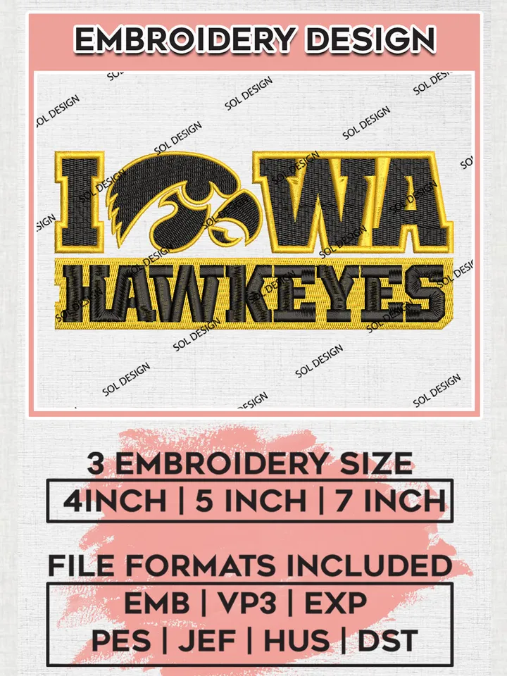 Iowa Hawkeyes Team Writing Logo Embroidery Design Files, NCAA Iowa Hawkeyes Machine Embroidery, NCAA Teams, 3 sizes, NCAA Machine embroidery designs, Digital Download