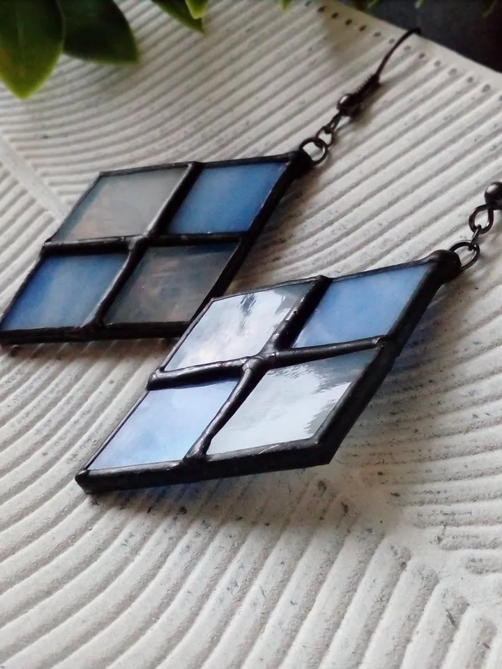 Checkerboard earrrings, chess earrings, plaid earrings, check earrings, geometric earrrings, simple stained glass
