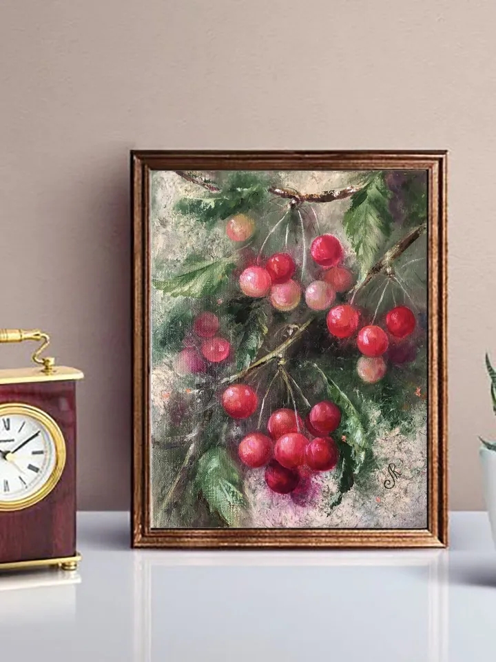 Cherry Painting Original Fruit Oil Painting Kitchen Still life Painting