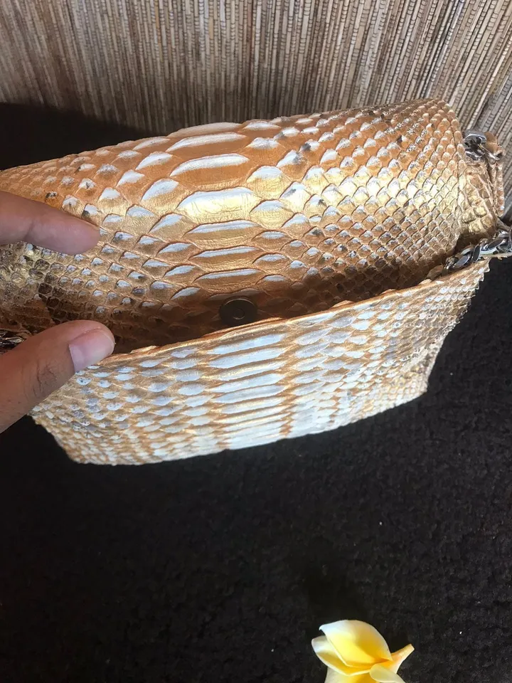 Genuine Python Skin Crossbody Bag | Chain Tassel beige gold bag | Leather Woman Free Shipping Handmade Summer purse | exotic leather bag