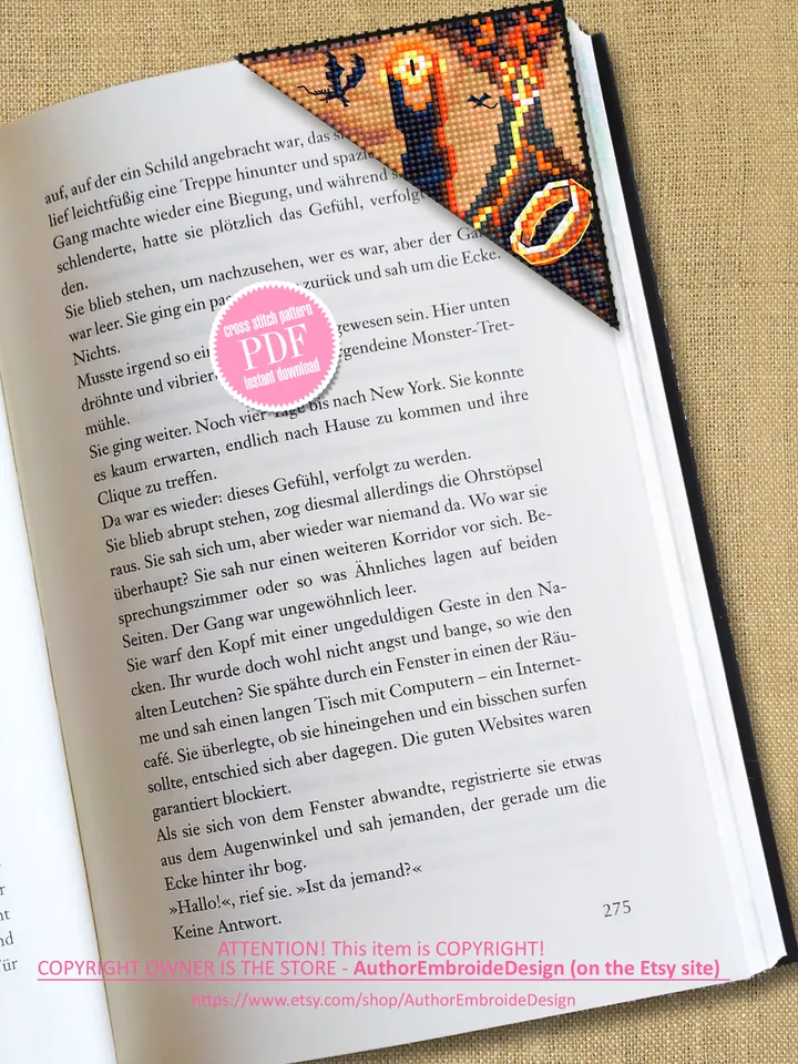 Fantasy Bookmark Mordor Cross Stitch Pattern PDF Download Magic Bookmark in Digital PDF Format, Cross Stitch Based on the Movie "Lord of the Rings" Dark Tower Mordor Magical World #B132