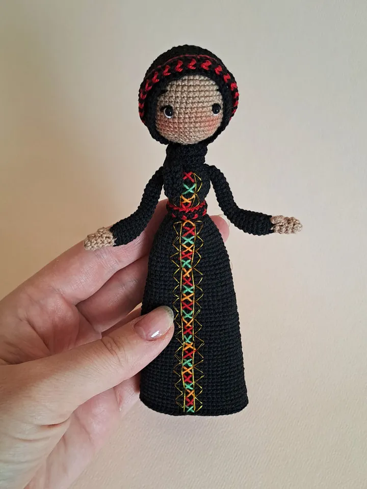 Crochet Islamic Doll in Hijab, Muslim Girl, Palestinian doll in national costume