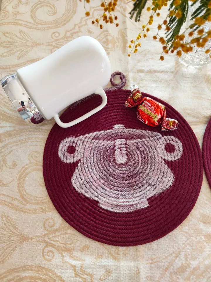 porcelain wall art,set of 3,macrame wall hanging,quilted amphora,burgundy decor,burgundy napkin,coaster,sorority wall art,cloth placemat set