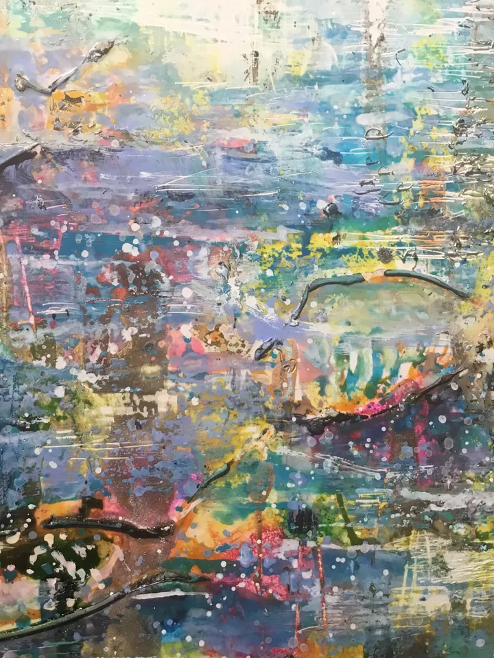 Abstract aquarium original mix media artwork on yupo paper,abstract wall art,unique handmade painting home decoration or gift.
