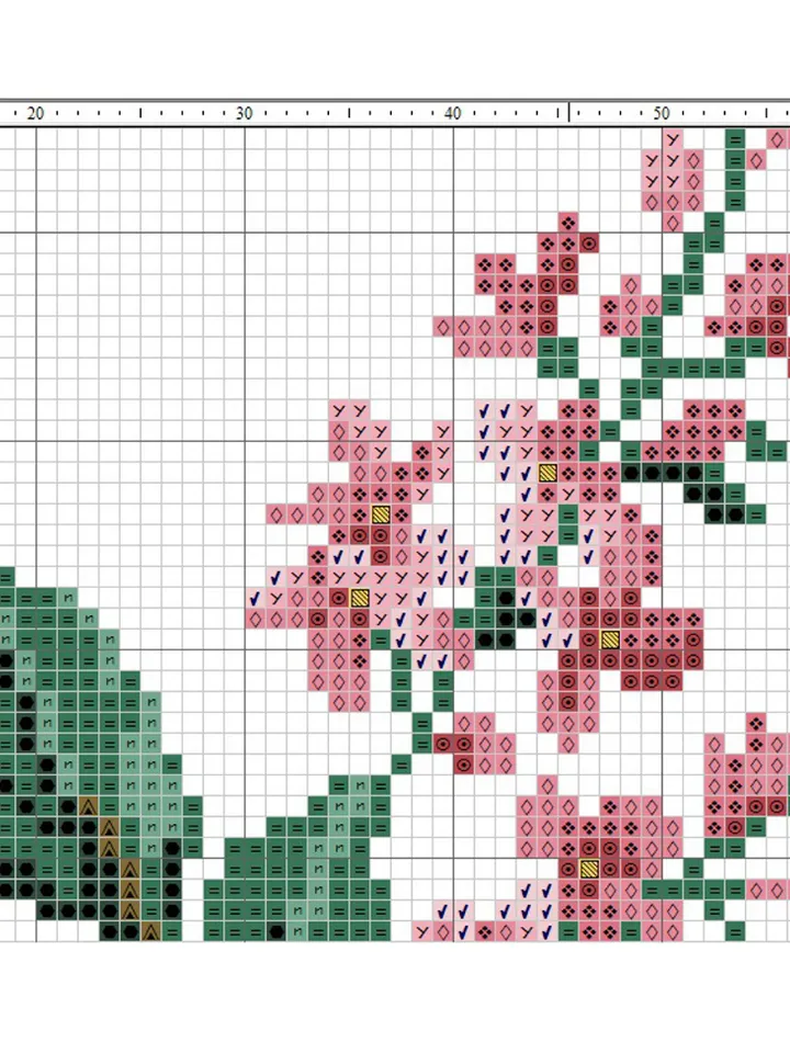 White parrot Cockatoo in flowers on branch vintage cross stitch pattern Peranakan Museum Wedding tablecloth