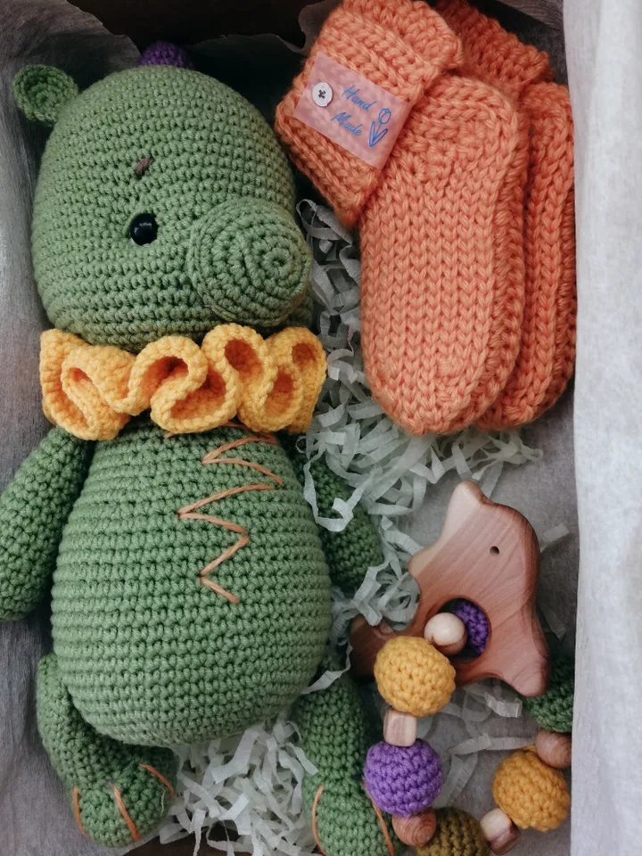 Soft toy. Baby box, stuffed dragon toy, rodent dolphin