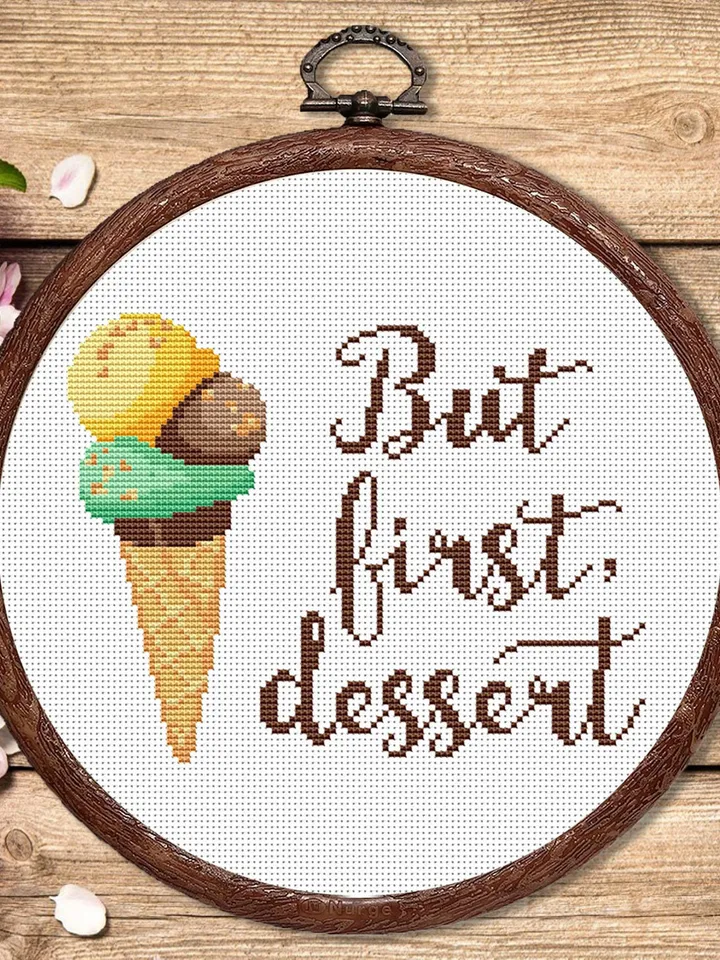 Set of 2 Ice Cream Cross Stitch Pattern, Kitchen Cross Stitch, Embroidery Ice Cream, Dessert Cross Stitch, Modern Cross Stitch #kt025