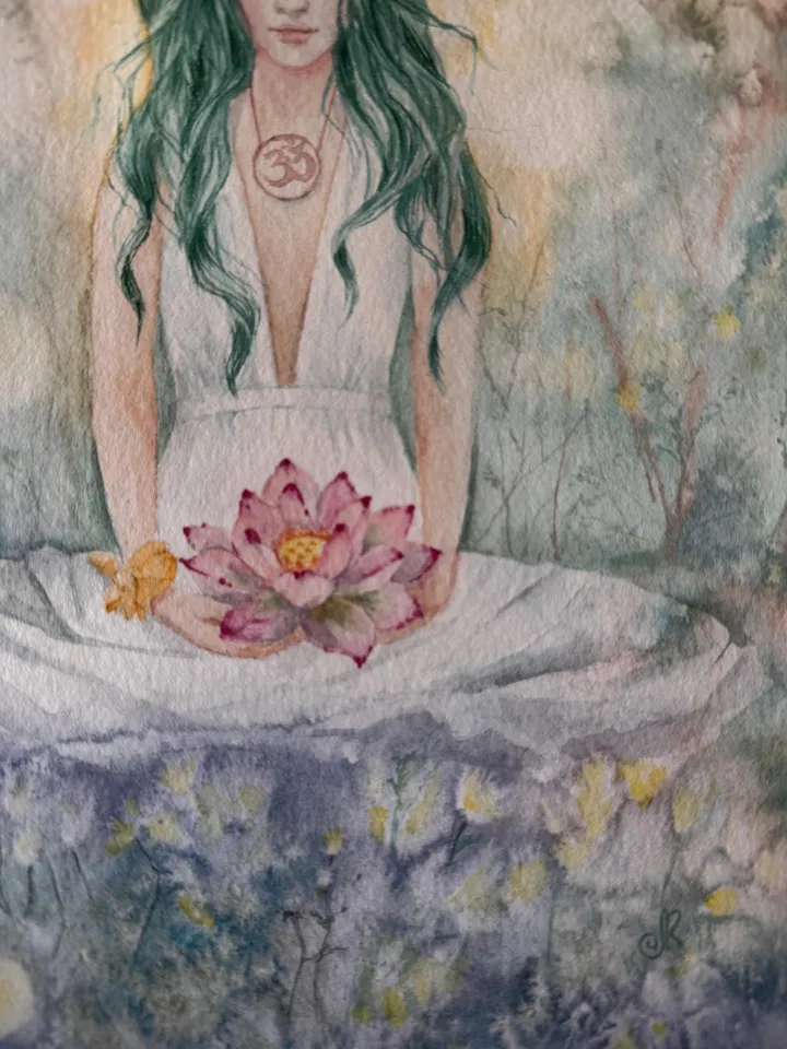 Spiritual Original Painting Meditation Painting Watercolor Woman Wall Art