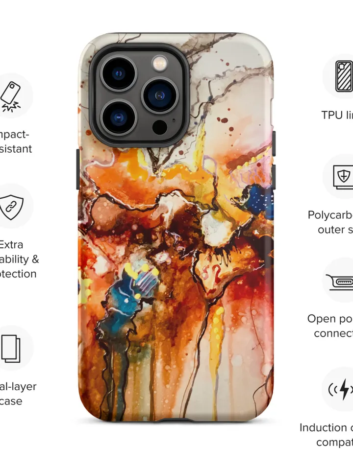 Dancing flowers Tough iPhone case made with my original mix media painting,iphone cases unique gifts for her.