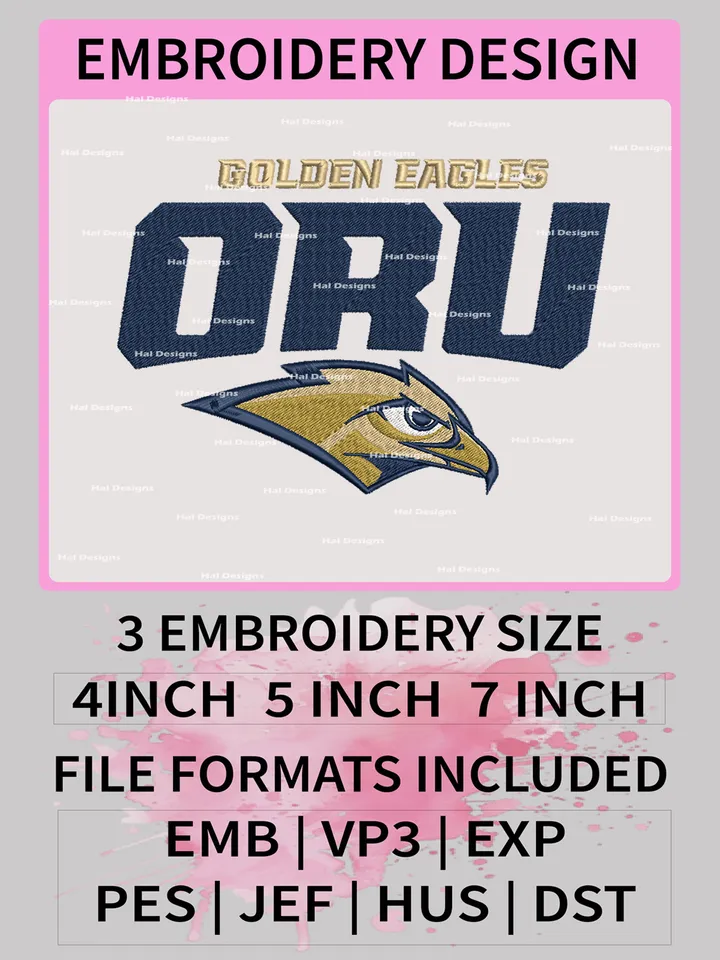 NCAA Oral Roberts Golden Eagles Embroidery File, 3 Sizes, 6 Formats, NCAA Machine Embroidery Design, NCAA Logo, NCAA Teams