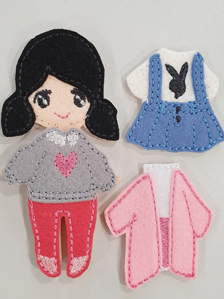 Felt Dress Up Doll ITH Embroidery Design Set, Quiet Book Doll with Clothes Pattern, Paper Doll Style Toy 4x4 Hoop Download