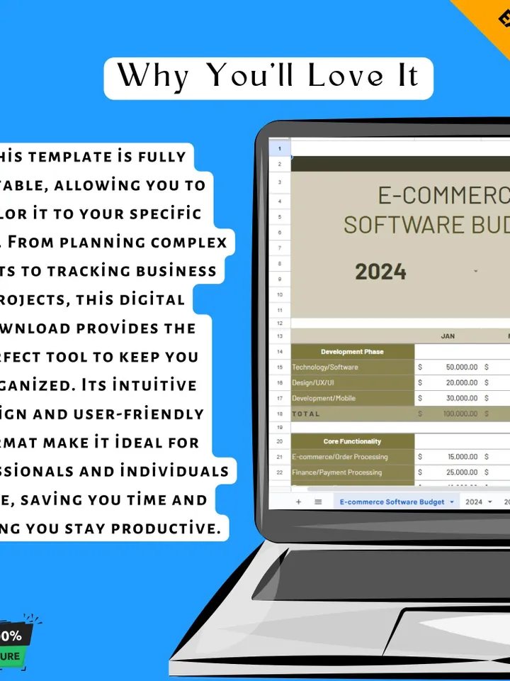 E-commerce Software Budget Template, Online Business Expense Tracker, SaaS Cost Planner, Digital Store Budget Spreadsheet