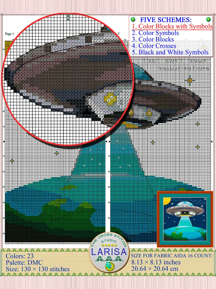 Flying Saucer Cross Stitch Pattern | Flying Disc | UFO