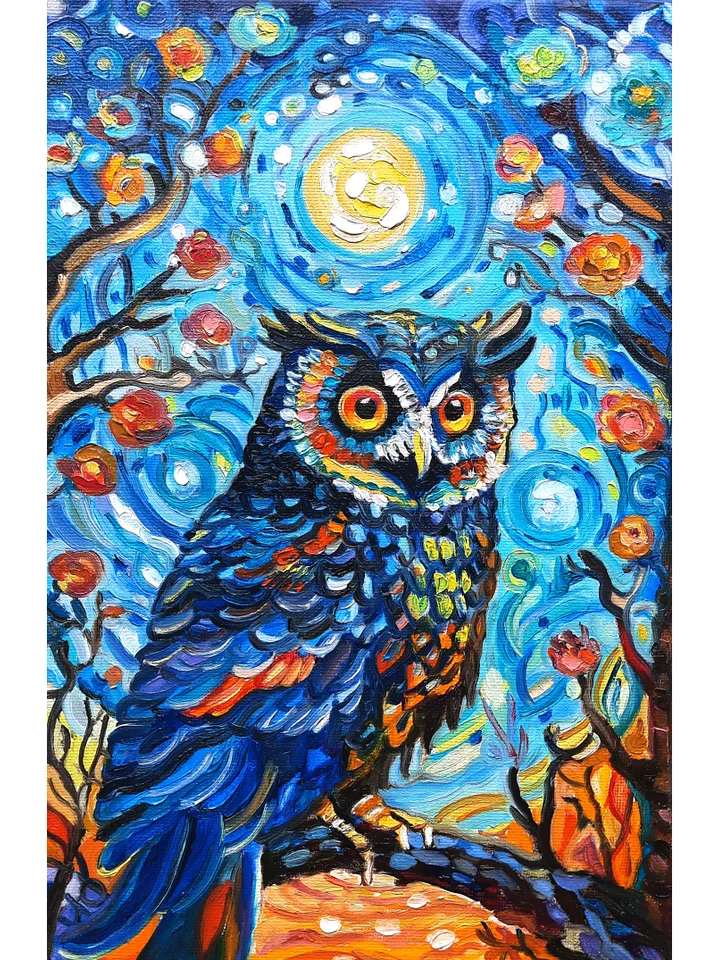 Owl Art Bird Oil Impasto  Oil Painting Original Oil painting 12*8