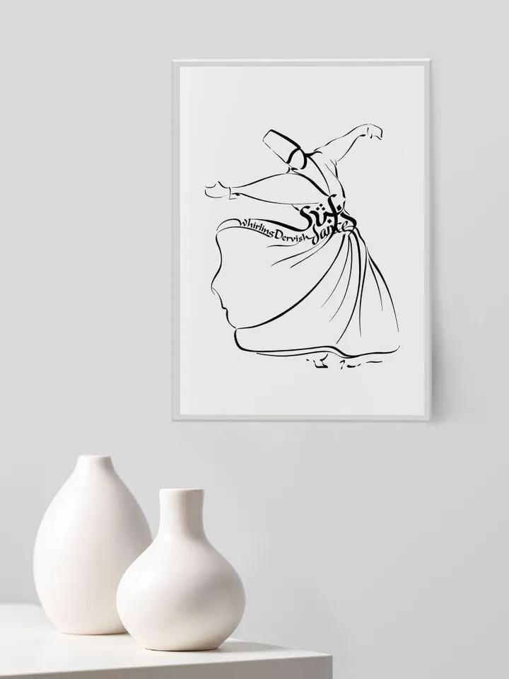 Sufi Whirling Dervish Religous Dance Sketch, Sufi Line Art, Sufism, Islamic Line Art, Meditation, Rumi Sufi art, Mandala, Digital Print