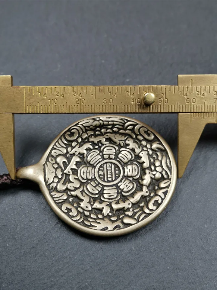 Gandhanra Antique SIPAHO(srid pa ho) Amulet, Tibetan Buddhist Astrology Calendar Badge,12 zodiac Melong Mirror, Jiugong Bagua,30 Years Old