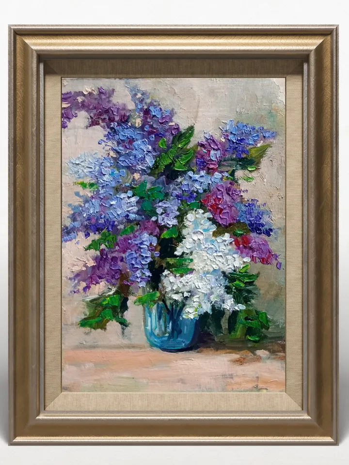 Original drawing flower portrait of lilac handmade art oil painting wall decoration art Etude original painting lilac floral painting print