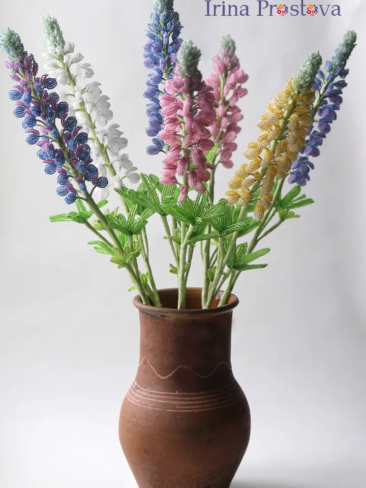 Beaded lupine, rose, cornflower | French Beaded Flowers pattern | Seed bead patterns | Beading tutorial