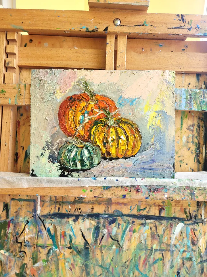 Pumpkin Painting Vegetable Painting Original Art Impasto Oil Painting 7x9 Farmhouse Art Thanksgiving Art Halloween Gift Kitchen Wall Art by ArtFromVictoria