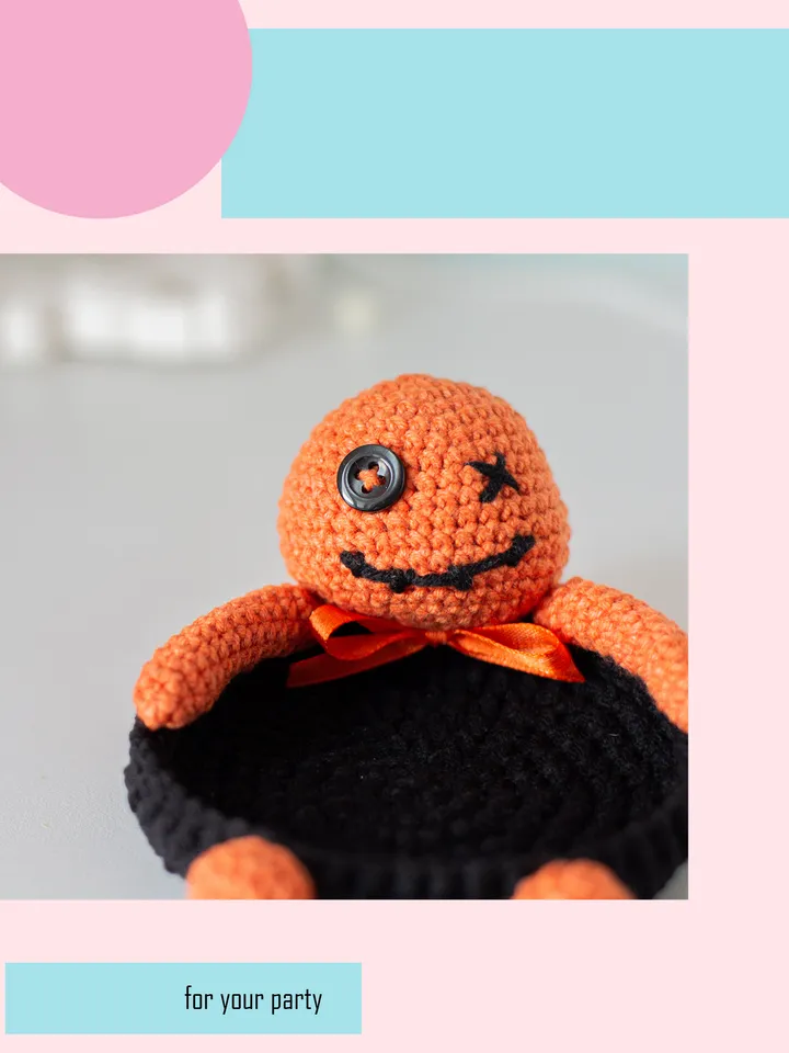 Crochet pattern amigurumi pumpkin coaster toy pattern PDF file in ENG for beginners