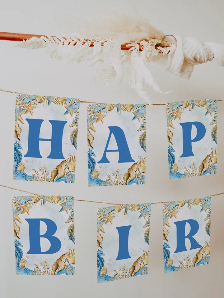 Editable Happy Birthday garland ONEder the Sea First Birthday Happy Birthday Banner Garland; Under the Sea Party; Instant Download; SE1