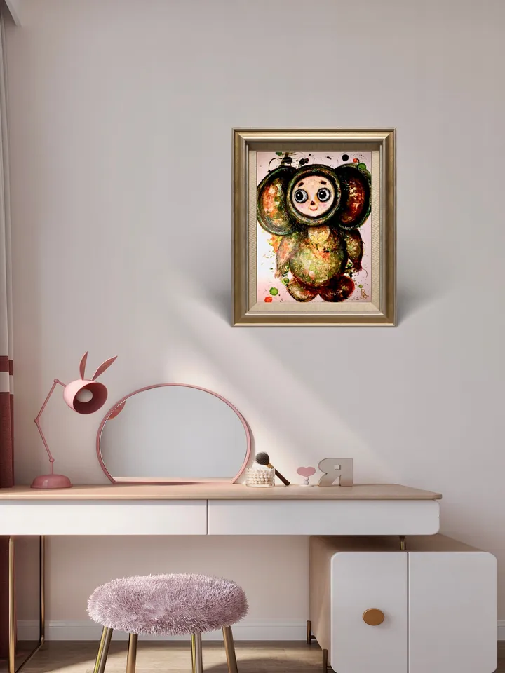 Cheburashka Photo paper poster made with my original mix media artwork,nursery room decor,unique gift.
