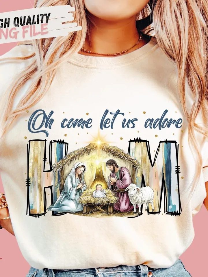 Oh Come Let Us Adore Him Png, Nativity Scene Christmas Png, Coquette Jesus Christmas Png, Baby Jesus Png, Oh Holy Night Png, Hand Drawn