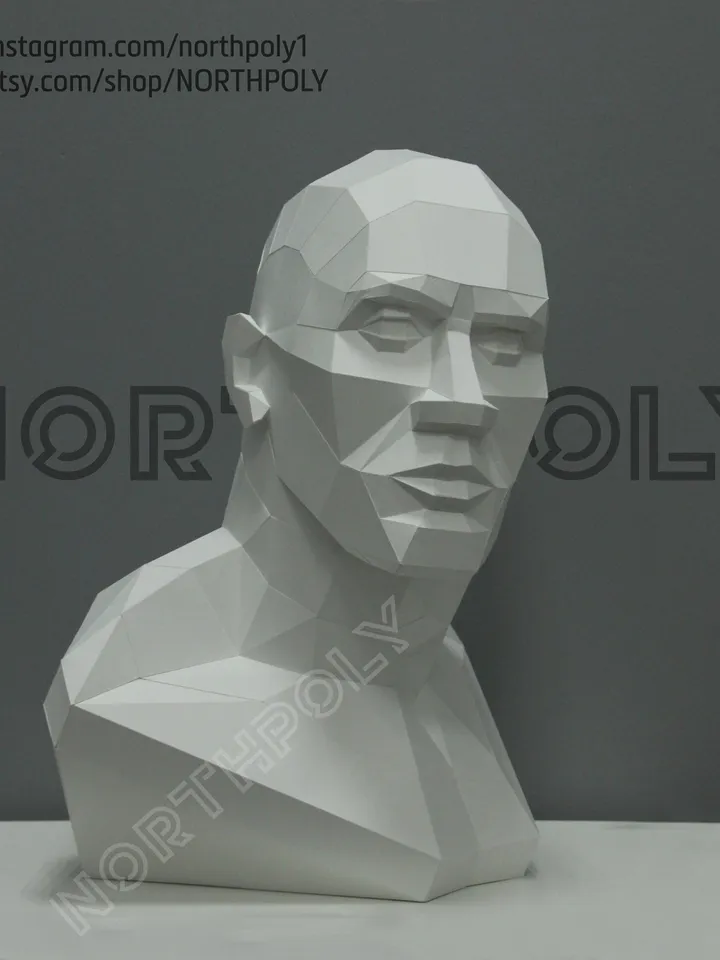 Male Bust Papercraft, Digital Template, PDF Download, Gurko, 3D Low Poly, Pepakura, DIY Origami Sculpture, Paper Decor, DIY Gift