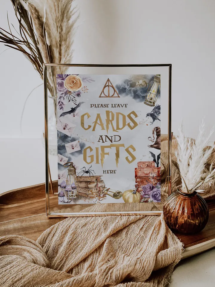 Cards and Gifts sign; Wizard Baby Shower; Magic School Baby Shower template; Wizard Party templates; Instant Download; a1