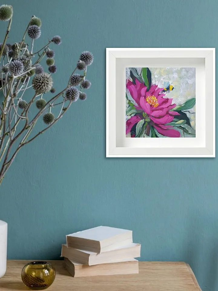 Bee Painting Floral Original Art Tropical Wall Art Flower Small Oil Painting