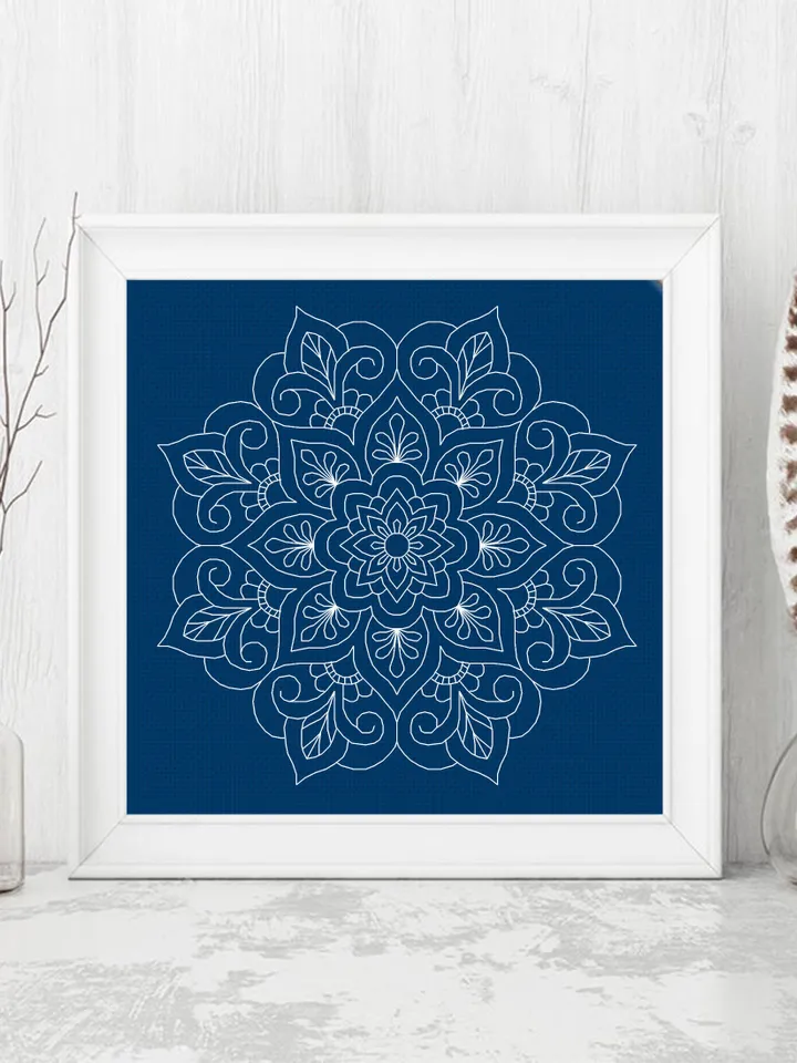 Floral mandala blackwork pattern PDF Backstitch chart Mandala ornament, Blackwork mandala embroidery download PDF, Blackwork embroidery #W20