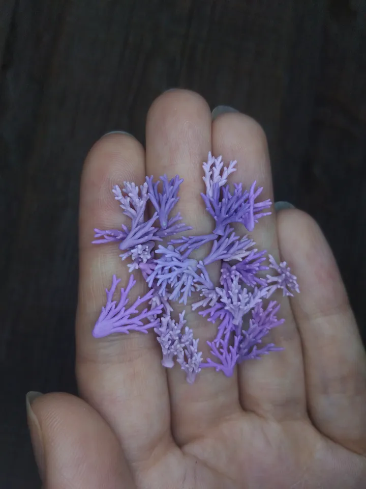 Set of miniature corals shades of violet, tiny corals for diorama, dollhouse or resin art