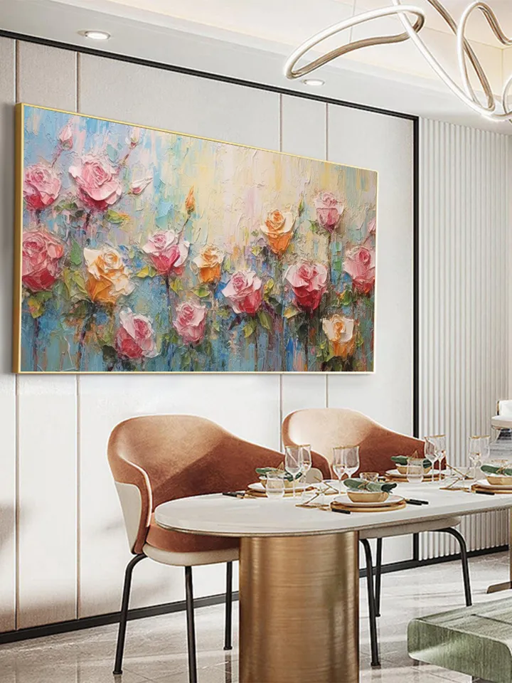 Original Roses Oil Painting On Canvas, Abstract Flowers Painting, Large Wall Art, Pink Roses Decor, Custom Painting,Living room Wall Decor