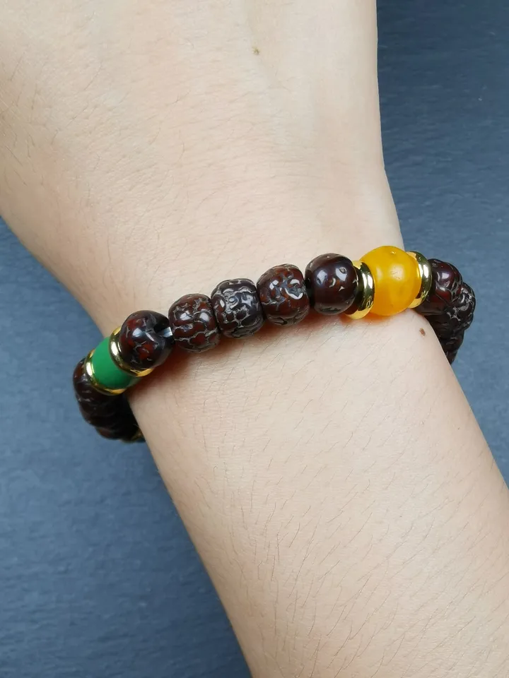 Gandhanra Old Tibetan Mala Bracelet,Unique 5 Colors Handheld Rudraksha Prayer Beads Rosary for Meditation,Circumference18cm, Diameter 8mm