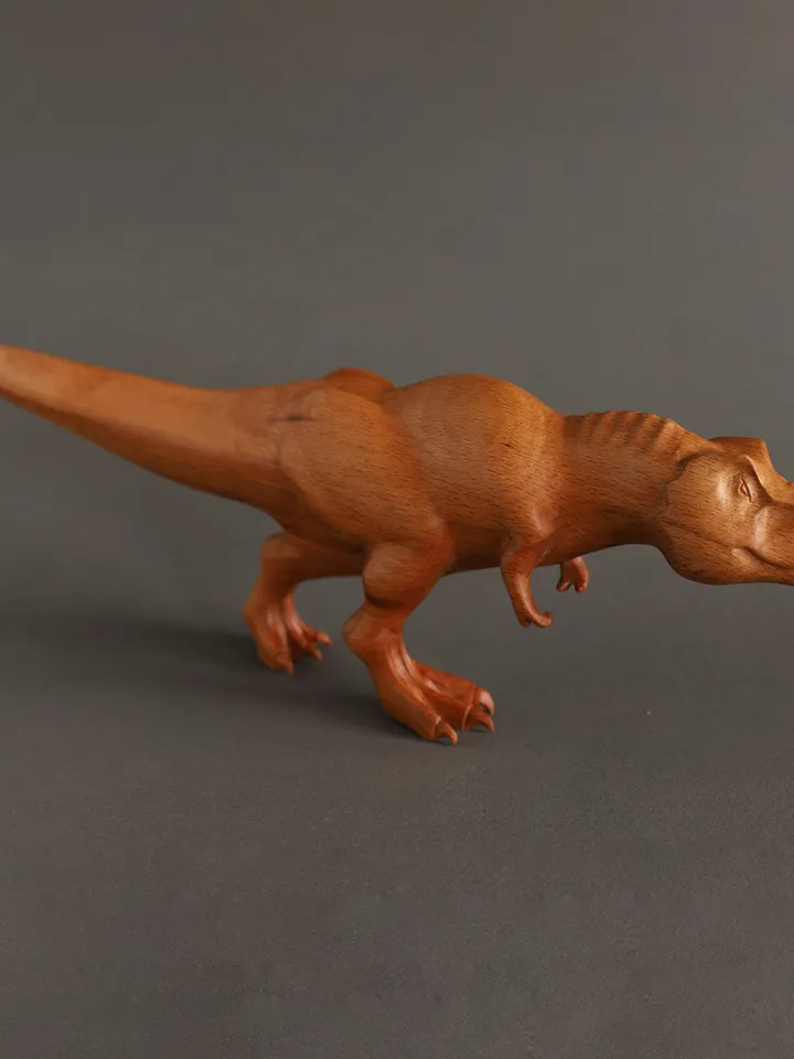Wooden hand carved dinosaur tyranasaurus rex