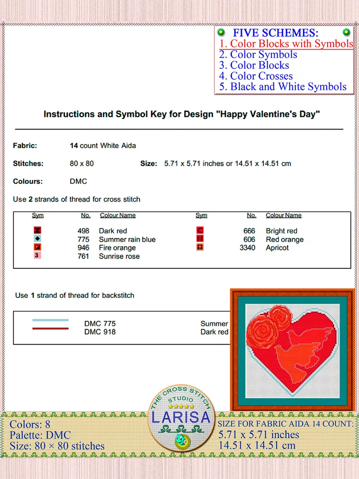 Happy Valentine’s Day Cross Stitch Pattern | Pigeons | Heart