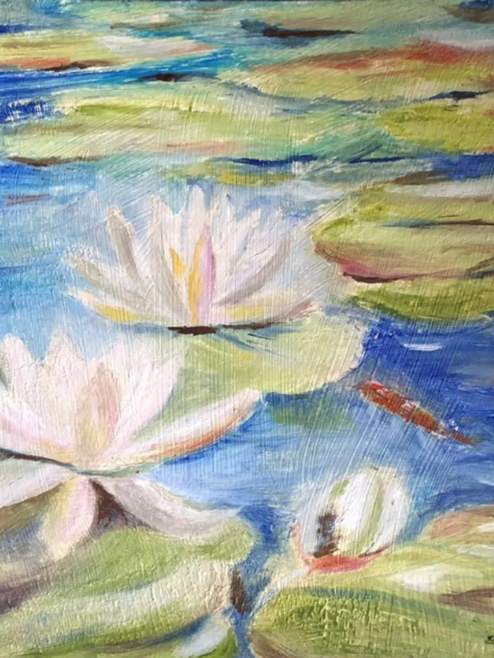 Water lilies landscape pond original oil painting wall art hand painted