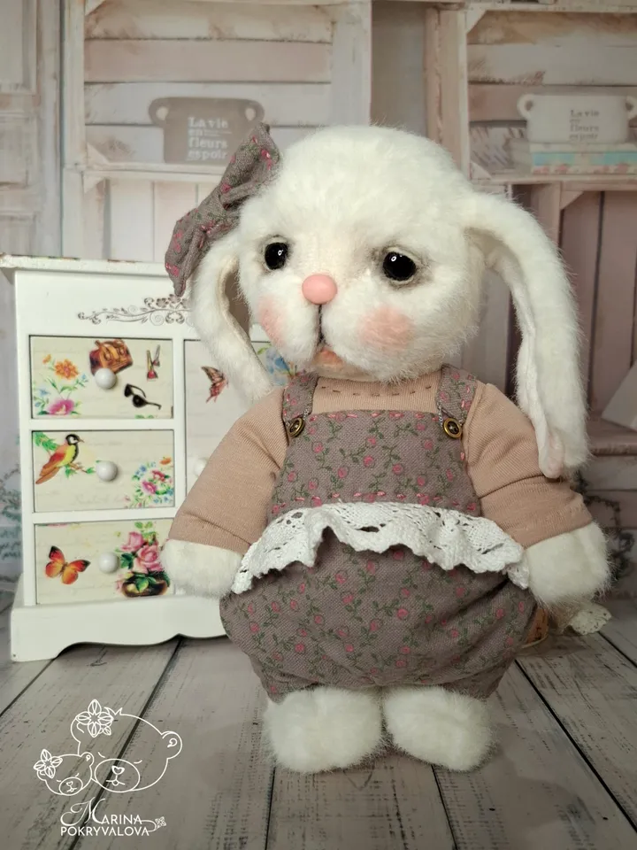Plush bunny toy Cute bunny teddy in clothes New year gift idea