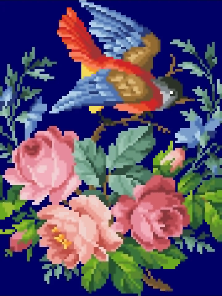 Antique Cross Stitch Pattern Little Bird with Flowers Digital Download PDF