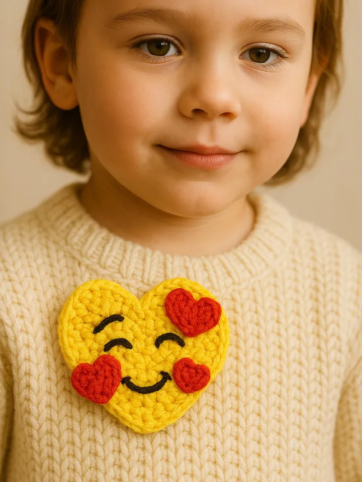 Crochet Heart Pattern, Cute Emoji Design for Heart-Shaped Motifs, Perfect DIY Gift Idea for Crocheting Enthusiasts