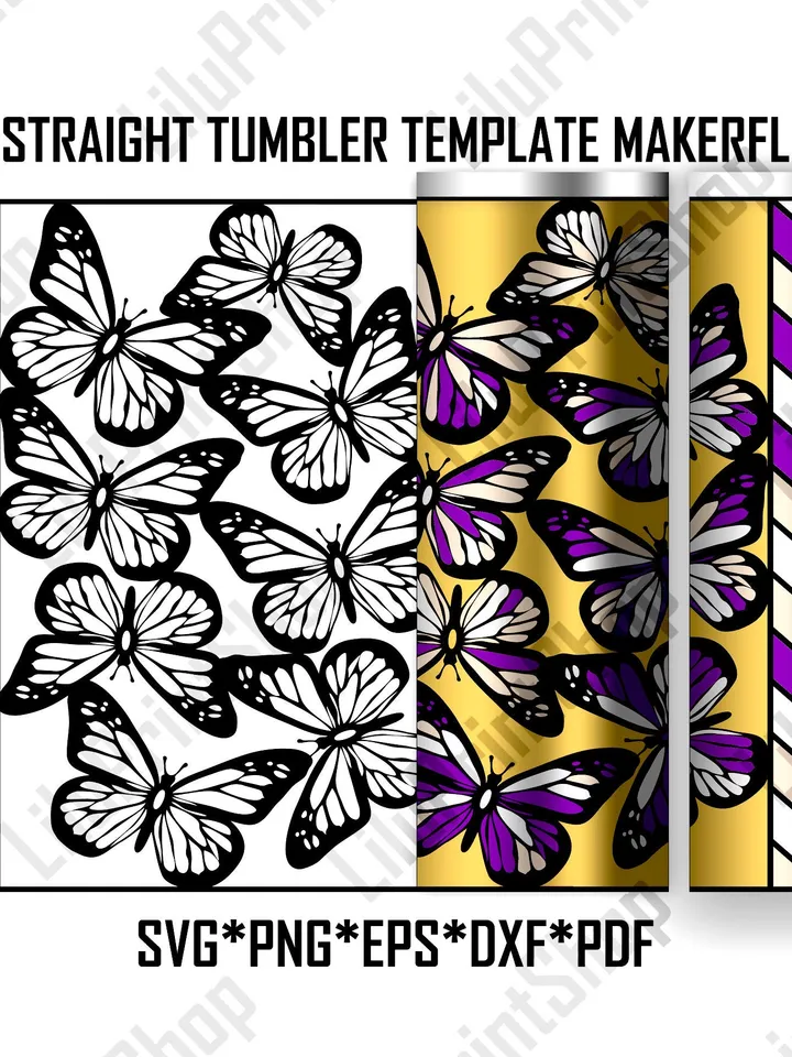 Butterfly tumbler template svg for 20oz skinny, Monarch Butterfly and Tangram tumbler svg for 20oz straight Makerflo tumbler cut file