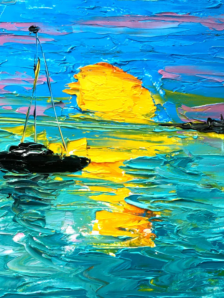 Sunset Sea Boat Original Art by SerjBond