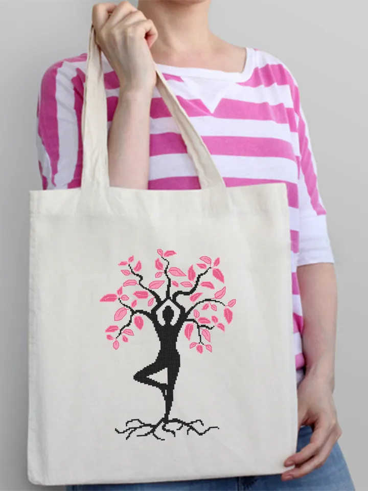 Yoga tree of life cross stitch pattern PDF Woman tree cross stitch Instant download PDF, Yoga decor, Nature yoga cross stitch chart #M191