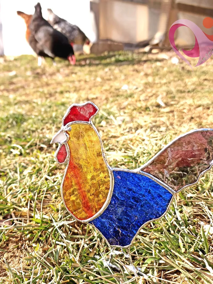 Stained Glass Rooster Suncatcher Chicken Lover Decor Colorful Cockerel Window Art