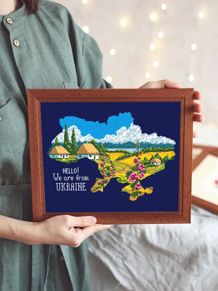 Ukraine map cross stitch pattern PDF Nature cross stitch sampler Ukraine digital downloads Summer landscape xstitch chart from Ukraine #L25
