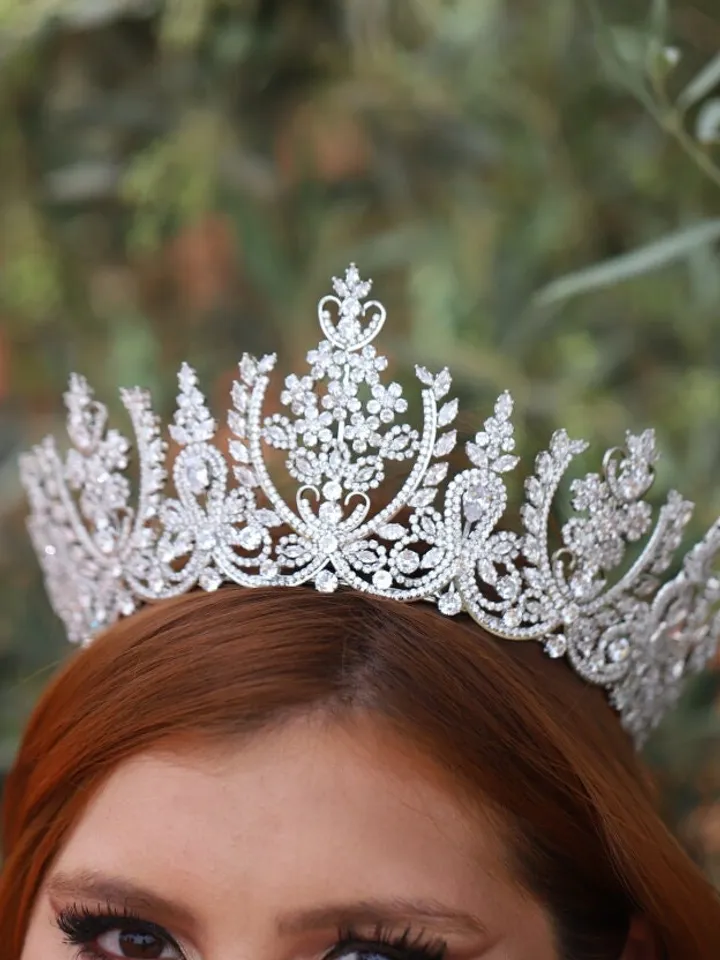 Art Deco Majestic Large Swarovski Crystal Bridal Crown Royal Wedding Tiara Diamond Princess Tiara Wedding Hair Accessories Jewelry Jewellery