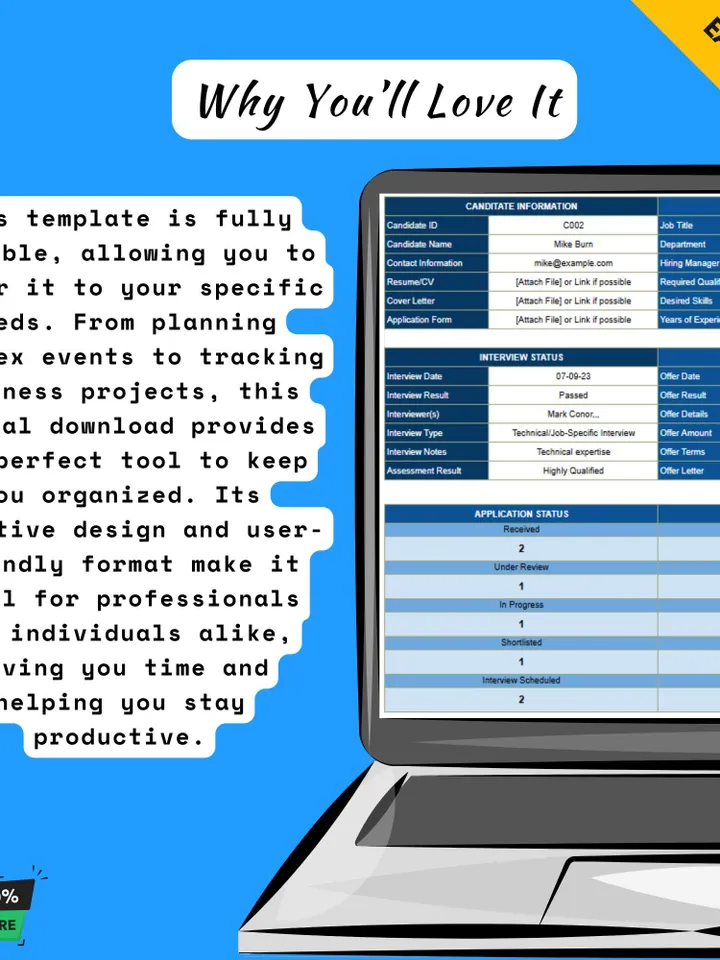 HR Recruitment Tracking Spreadsheet Template, Google Sheets Hiring Tracker, Digital Download, Easy-to-Use Applicant Management