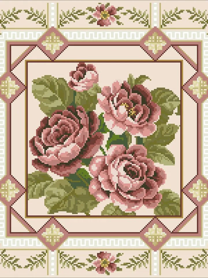 Antique Cross Stitch Pattern Cushion Victorian Roses Digital Download PDF